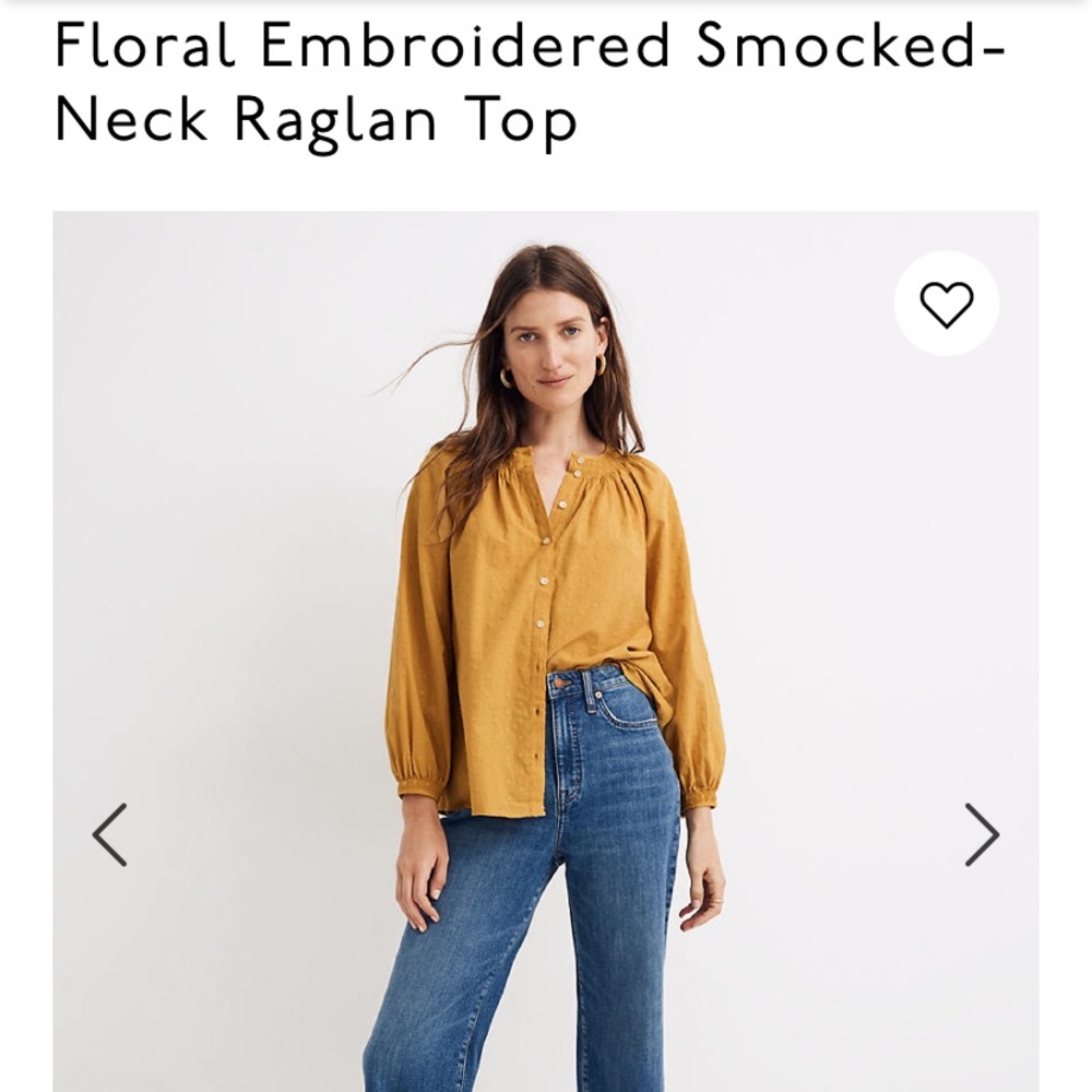 NWT! Madewell Floral Smocked-Neck Raglan Top